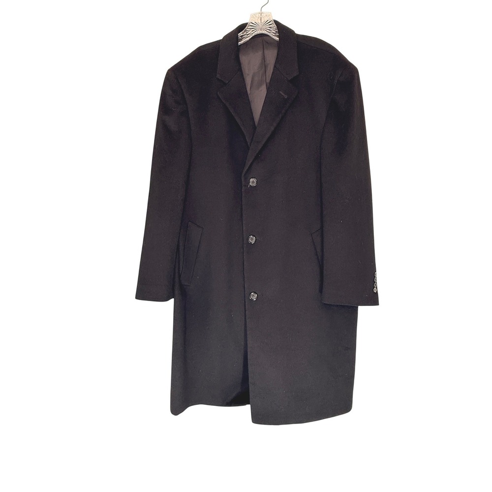 Geoffrey Beene Men's Black Wool Blend Overcoat Size 44R 3 Button Car Coat Work